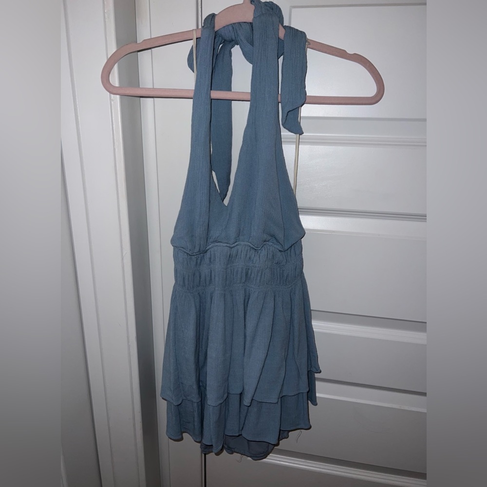 Blue Halter Neck Romper